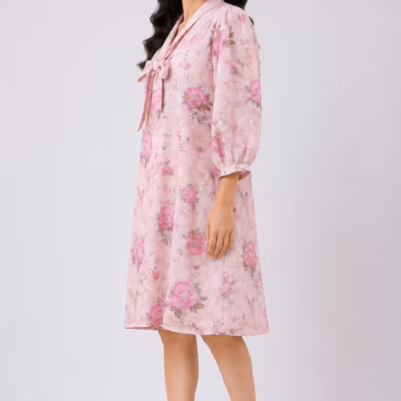 Desvanii Printed A‑Line Kurti with Bow Tie Neck Cotton Kurti for Women | Elegant Everyday Ethnic Wear