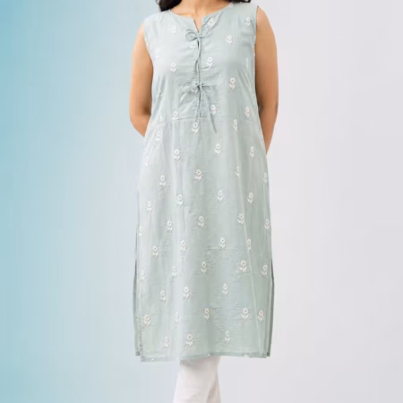 Long EMD Sleeveless Cotton Kurtis for Women | Daily Office Wear | Desvanii Premium Cotton Collection