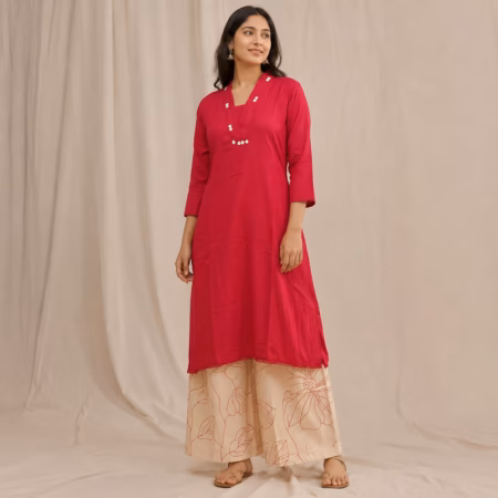 Women's Pink Cotton Blend Kurta Palazzo Set
