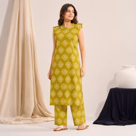 Women Printed Kurta Palazzo Set | Sleeveless Straight Kurti with Wide Leg Palazzo | Ethnic Wear Set | Festive Offer