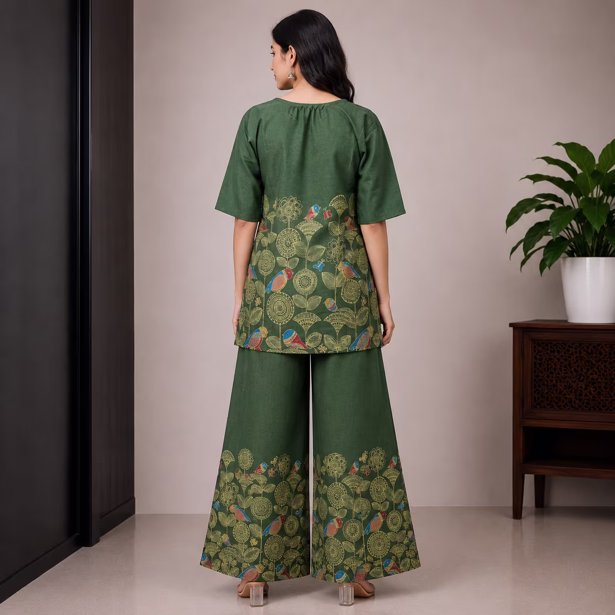 Women Printed Kurta Palazzo Set | 3/4 Sleeve Straight Kurti with Wide Leg Palazzo | Ethnic Wear Set - Image 2