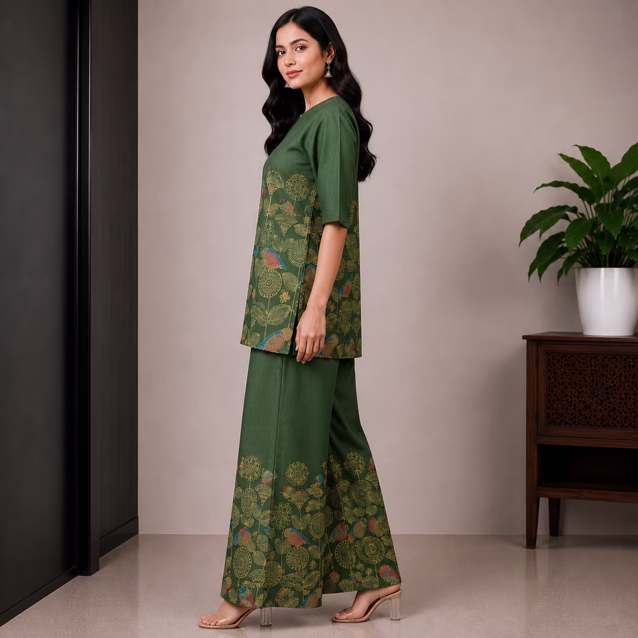 Women Printed Kurta Palazzo Set | 3/4 Sleeve Straight Kurti with Wide Leg Palazzo | Ethnic Wear Set - Image 3
