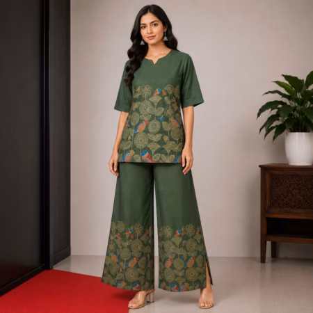 Women Printed Kurta Palazzo Set | 3/4 Sleeve Straight Kurti with Wide Leg Palazzo | Ethnic Wear Set
