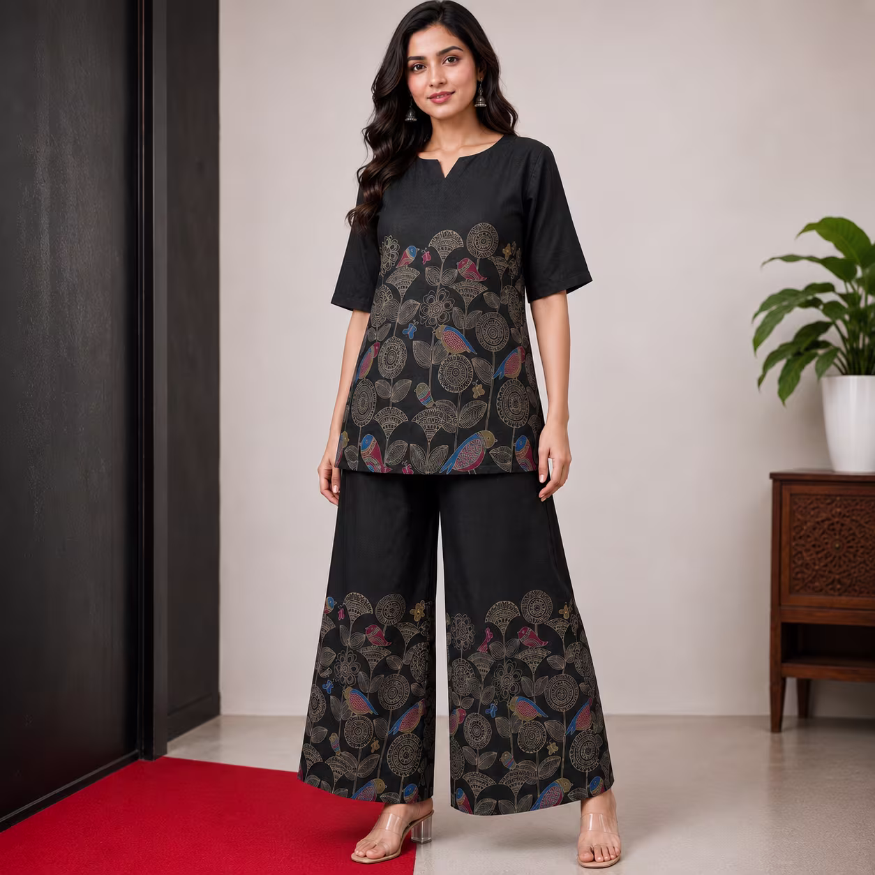Women Printed Kurta Palazzo Set | 3/4 Sleeve Straight Kurti with Wide Leg Palazzo | Ethnic Wear Set - Image 6
