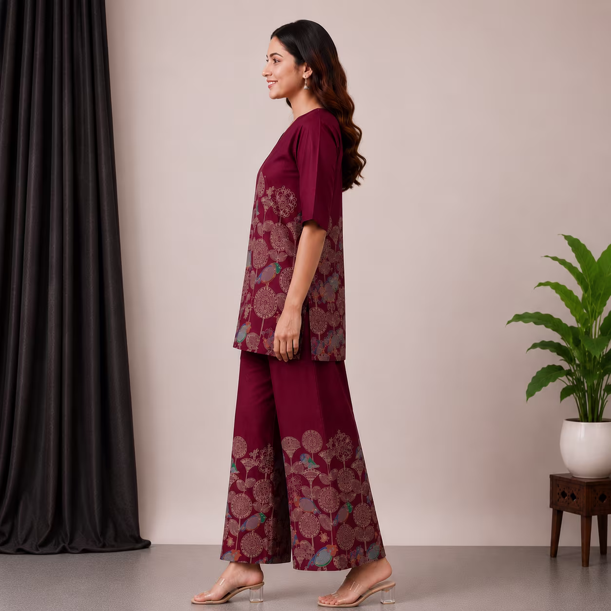 Women Printed Kurta Palazzo Set | 3/4 Sleeve Straight Kurti with Wide Leg Palazzo | Ethnic Wear Set - Image 12