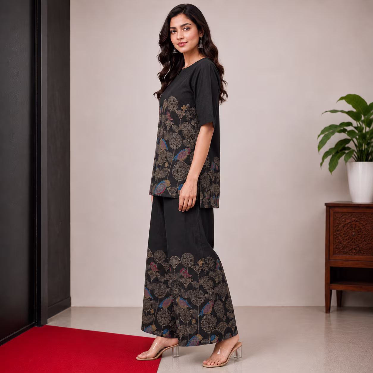 Women Printed Kurta Palazzo Set | 3/4 Sleeve Straight Kurti with Wide Leg Palazzo | Ethnic Wear Set - Image 8
