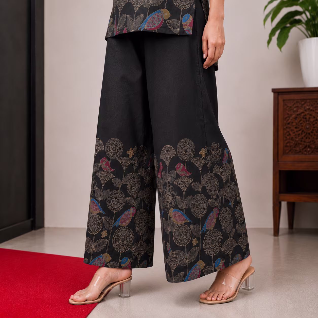 Women Printed Kurta Palazzo Set | 3/4 Sleeve Straight Kurti with Wide Leg Palazzo | Ethnic Wear Set - Image 10