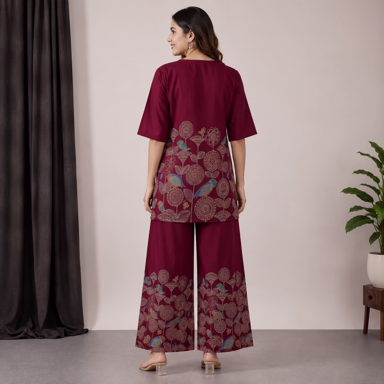 Women Printed Kurta Palazzo Set | 3/4 Sleeve Straight Kurti with Wide Leg Palazzo | Ethnic Wear Set - Image 13