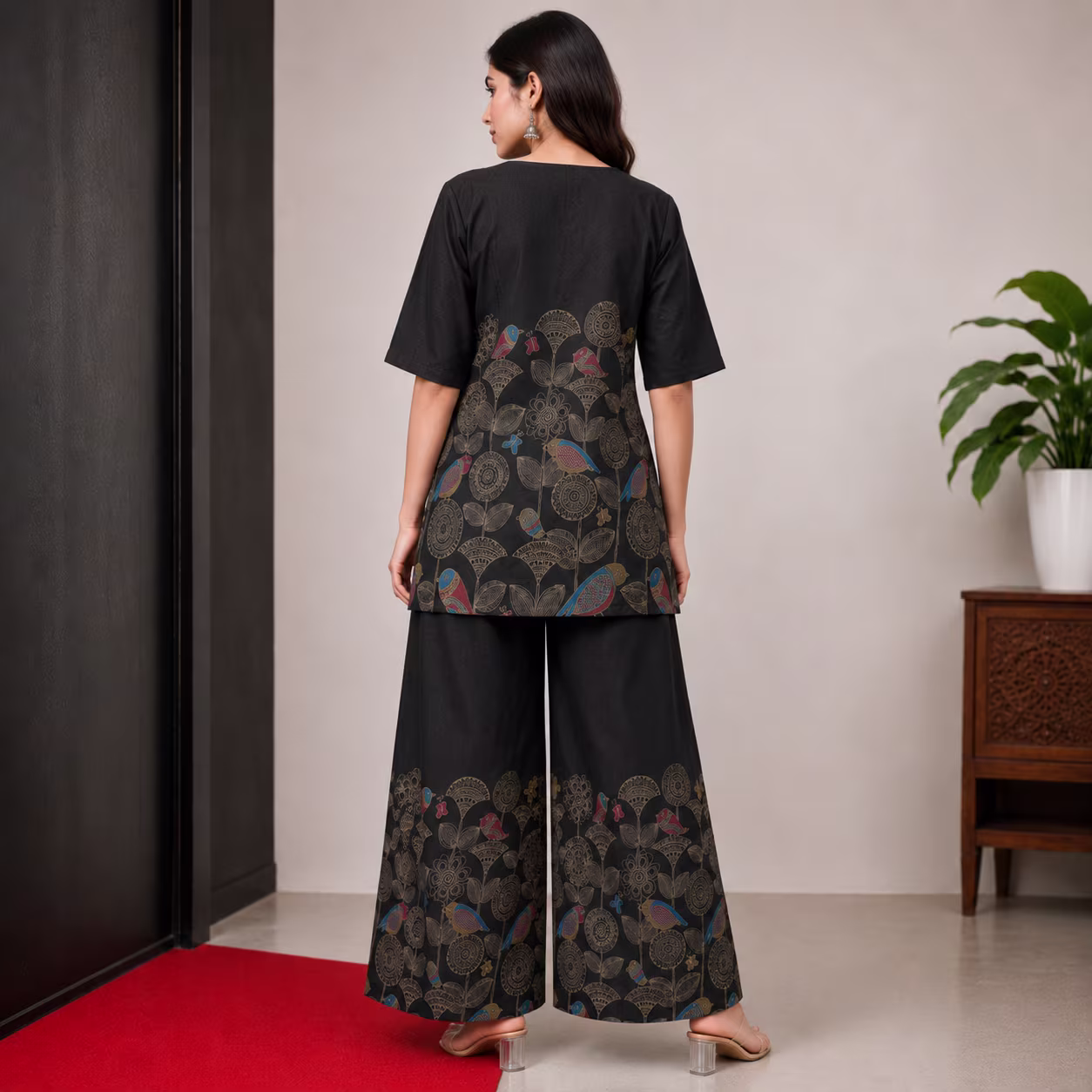 Women Printed Kurta Palazzo Set | 3/4 Sleeve Straight Kurti with Wide Leg Palazzo | Ethnic Wear Set - Image 7