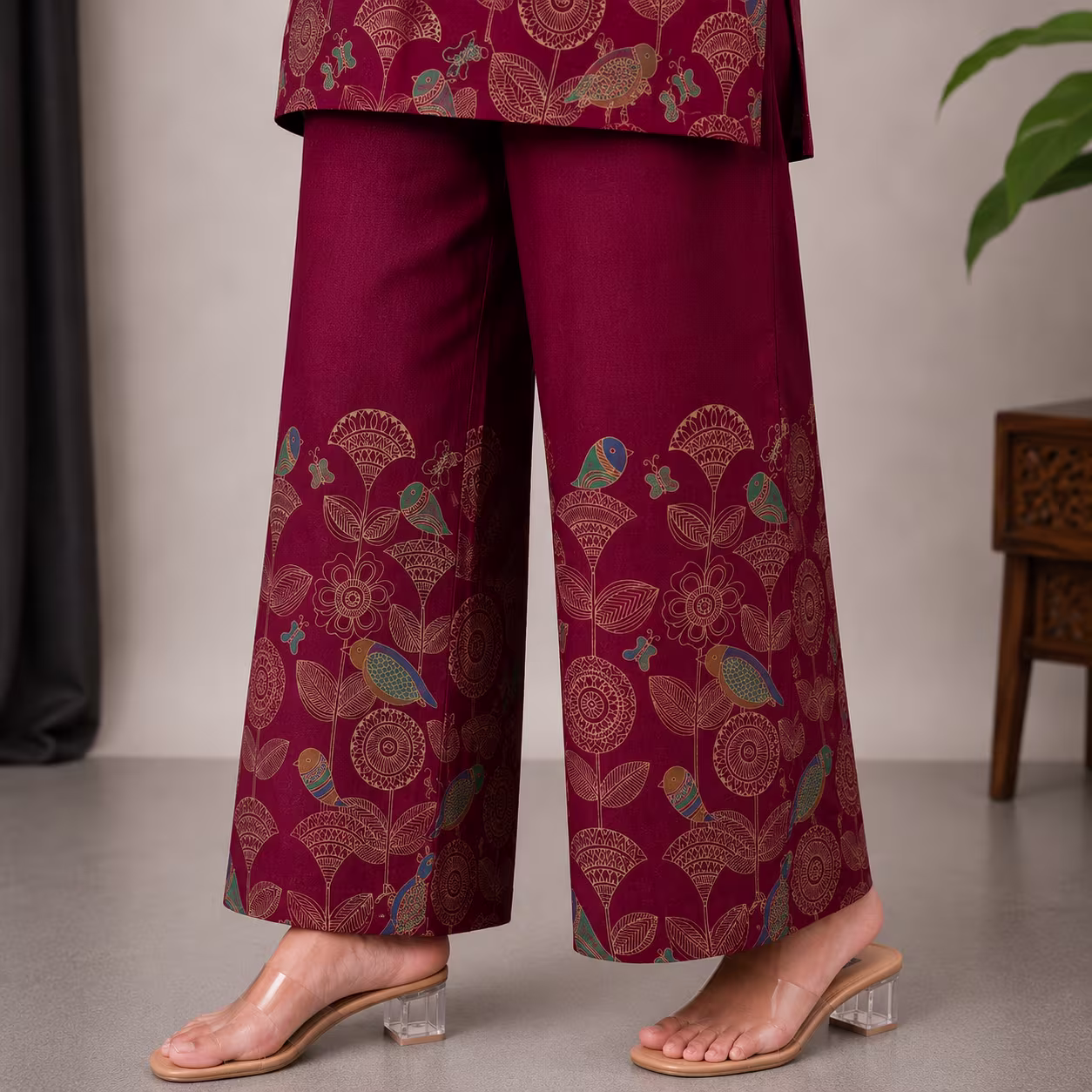 Women Printed Kurta Palazzo Set | 3/4 Sleeve Straight Kurti with Wide Leg Palazzo | Ethnic Wear Set - Image 15
