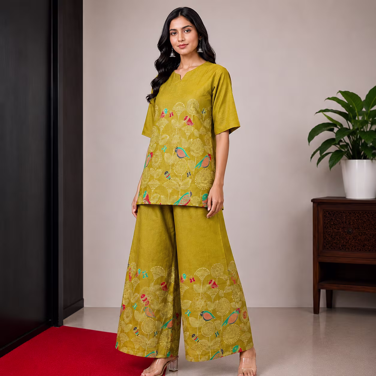 Women Printed Kurta Palazzo Set | 3/4 Sleeve Straight Kurti with Wide Leg Palazzo | Ethnic Wear Set - Image 16